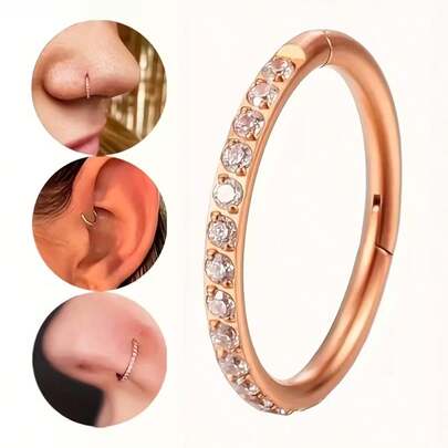 Stylish 304 Stainless Steel Synthetic Zirconium Nose Ring And Ear Cuff Set With Seamless Spiral Cartilage Earrings, Minimalist Style Piercing Jewelry For All Seasons, Parties, And Casual Attire