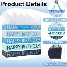 13 Large Happy Birthday Bag With Tissue Paper, Greeting Card And Handles Blue - Blue - View 4