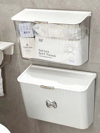 1pcWaterproof Bathroom Storage Box With Lid - Wall-Mounted, No-Drill Installation For Sanitary Napkins & Underwear Organization, Christmas/Halloween Gift Decoration