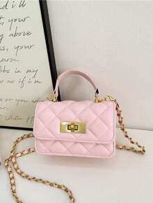 Rhombus Chain Shoulder Bag, Stylish & Cute Crossbody Bag For Girls - Pink - View 10