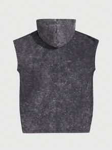 Shwiy 男士复古水洗无袖连帽衫，饰有手势图案，休闲运动街头风，融合叛逆元素，Emo风格，2000年代风格 - 黑色 - 查看 2