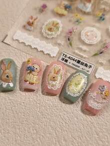 1pc Rabbit, Bear, Flower Nail Charm Sticker DIY Art Y2K Style 5D Nail Art Decoration Decal Nails - Multicolor - View 5