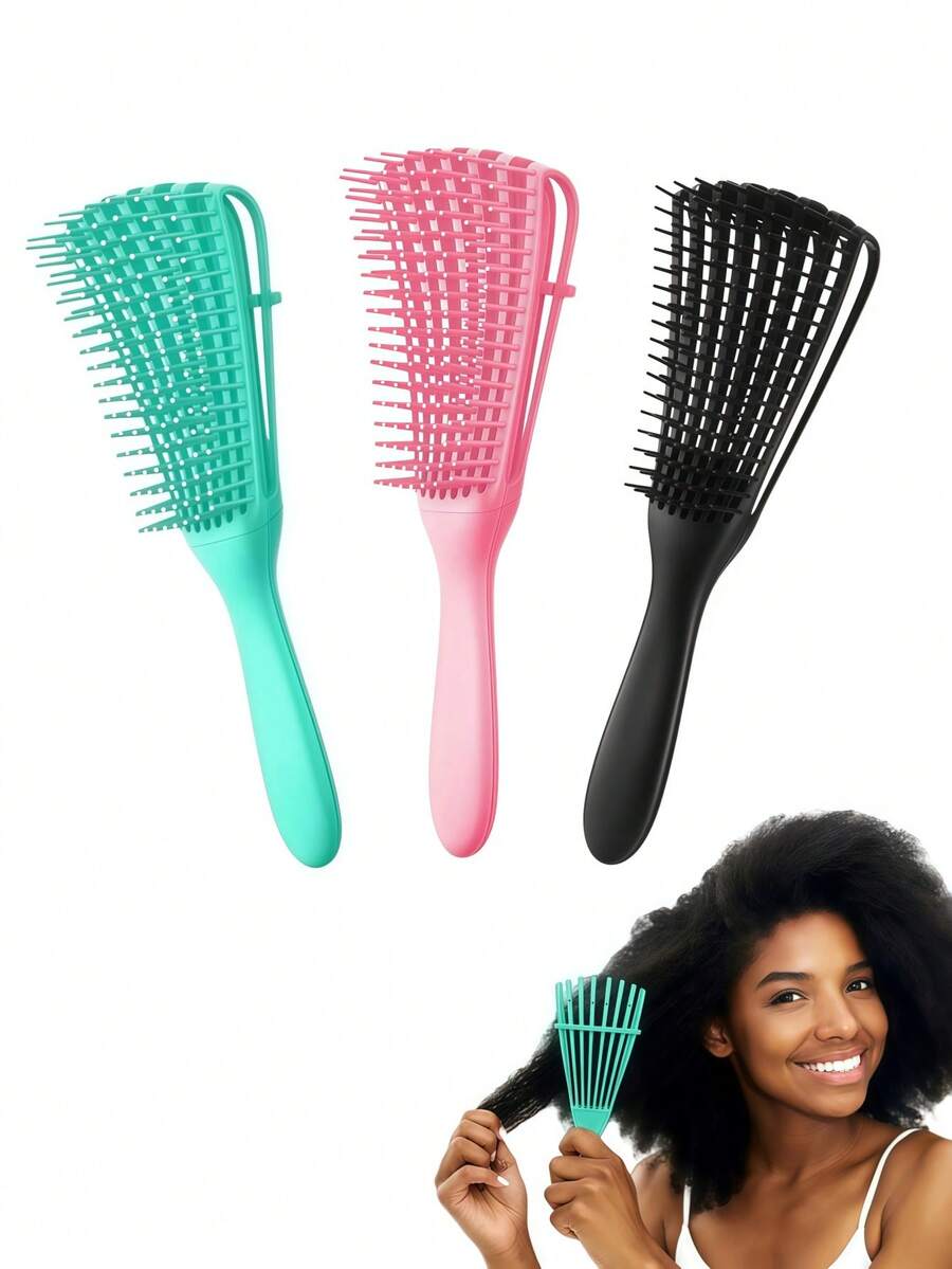 1 Pc Hair Detangler Brush For Afro/African Textured 3a To 4c Kinky, Wavy, Curly, Coily Hair: Gently Detangles Wet, Dry, Or Oiled Hair, Reduces Breakage & Exfoliates Scalp. For At-Home Or Salon Use By Men & Women With Natural, Thick, Long Textures For Beautiful Hair. - 彩色 - 查看 1