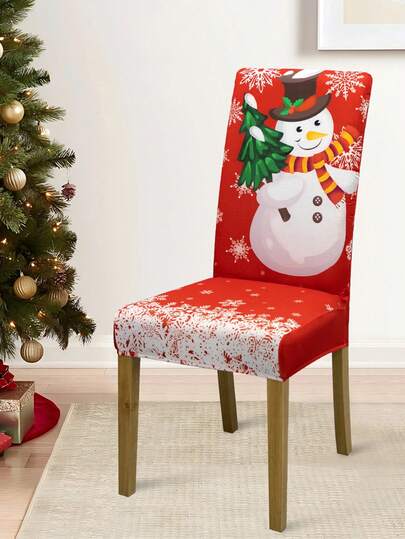 1/4/6pcs Christmas Print Chair Covers, Santa Claus & Bell Printed Elastic Dining Chair Slipcovers, Removable & Washable Home Protector, Christmas Party Home Decor