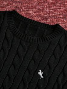 男士针织休闲宽松长袖毛衣，时尚年轻，适合日常穿着 - 黑色 - 查看 4