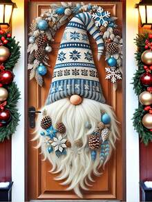 1 Stück Weihnachts-Zwerg mit mehrfarbiger Mütze & Blumenmuster 2D Türbanner, charmanter Stil Polyester Tür-förmige Hängefahne mit exquisiter Blumenanordnung, lebendige Blütenblätter & Zwergbart Details, wiederverwendbar & leicht für Veranda, Eingangsbereich Dekoration, ideal für Weihnachtszeit, Familienfeiern & Feiertags-Atmosphäre