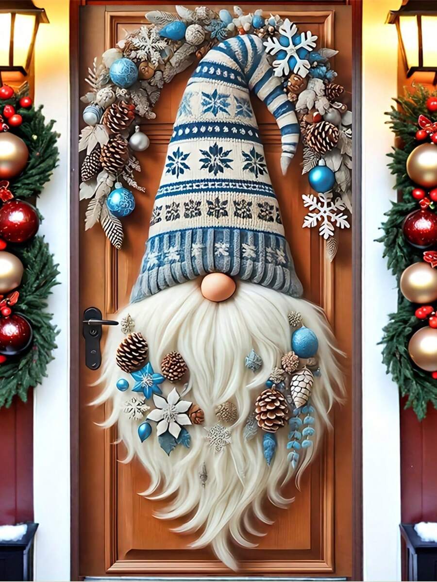 1 Stück Weihnachts-Zwerg mit mehrfarbiger Mütze & Blumenmuster 2D Türbanner, charmanter Stil Polyester Tür-förmige Hängefahne mit exquisiter Blumenanordnung, lebendige Blütenblätter & Zwergbart Details, wiederverwendbar & leicht für Veranda, Eingangsbereich Dekoration, ideal für Weihnachtszeit, Familienfeiern & Feiertags-Atmosphäre