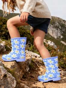 Kinder Regenwasserdichte Schuhe PVC Kurzschaft Regenstiefel mit Blumenmuster