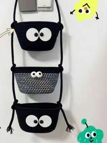 سلة تخزين مجدولة مثبتة على الحائط ثلاثية الطبقات، سلة منظم منزلي للأغراض المتنوعة والأشغال اليدوية والقرطاسية