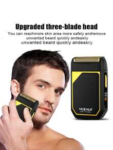 HIENA 1 件男士电动剃须刀，往复式机身设计，USB 快速充电 LED 显示屏，锂电池，金色/银色可选便携式旅行工具，男士剃须的理想选择