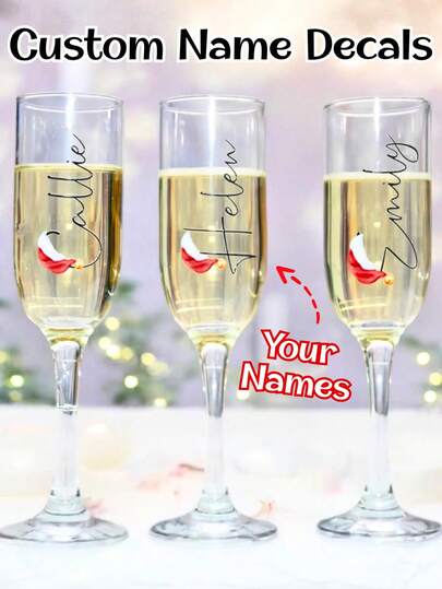 Custom Stickers, Balloons, Lunchboxes, Champagne Flutes, Bridesmaid, Bride, Maid Of Honour, Mother Of The Bride, Decal Sticker Only,Custom Personalised Vinyl Name Labels, For Wine Glasses, Champagne Flutes, Wedding Decor, Bridesmaid Names, Christmas Stickers, Christmas Party Supplies, Party Decorations, Wine Glass Decorations, Decorative Stickers