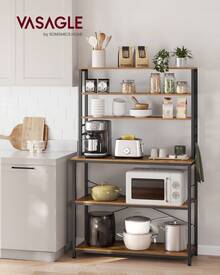 Kitchen Storage Rack, Coffee Bar, Baker's Rack, Total 6 Shelves And 6 Hooks, For Microwave, Steel Frame, Industrial, 40 X 100 X 167 Cm, Rustic Brown And Black/Oak Colour And White - Rust Brown - View 1