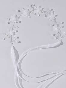 1pc Flower Girl Princess Flower Headpiece Girl Stuff Pearl Headband Alloy Floral Bridal Hair Accessories Communion Wedding Prom Photography Prop For Girls - White - View 11