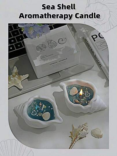 1pc Ocean-Style Conch Scented Candle. It Uses A Lifelike Conch As The Container, With A Blue-Green Wax Body Inside, Decorated With Exquisite Details Such As Shells And Sequins. It Is Made Of High-Quality Wax And Fragrance Essential Oils. When Lit, It Emits A Fresh Ocean Aroma, Which Can Soothe The Body And Mind And Create A Cozy Atmosphere Like A Seaside Vacation, With A Fresh And Healing Style.