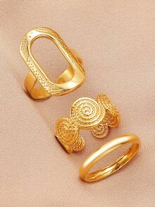 3 Stücke/Set modische geometrische Muster Ringe, Cut Out ovale & tropfenförmige stapelbare Ringe geeignet für den täglichen Gebrauch