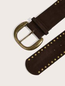 1 件女式复古铜色 D 形环天鹅绒铆钉宽腰带，适合连衣裙和外套 - 咖啡 - 查看 4
