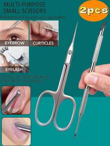 2pcs Stainless Steel Ombre Color Cuticle Nipper With Multi-Function Cuticle Pusher Remover Nail Care Manicure Set