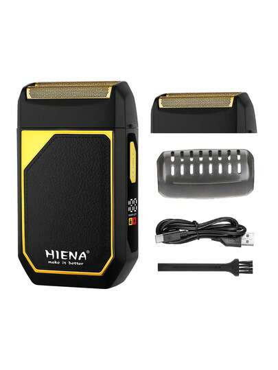 HIENA 1pc Men's Electric Shaver With Reciprocating Body Design, USB Fast Charging LED Display Screen, Lithium Battery, Gold/Silver Optional Portable Travel Tool, Ideal Choice For Men's Shaving