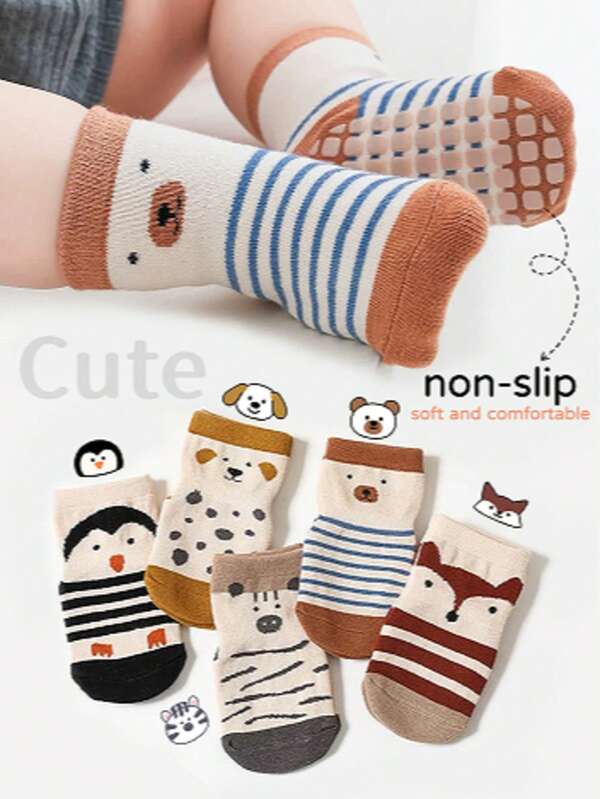 Lot de 5 paires de chaussettes de sol mignonnes pour bébé, chaudes et mode, adaptées aux garçons et filles de 0 à 3 ans, pour un usage quotidien ou pour les tout-petits.