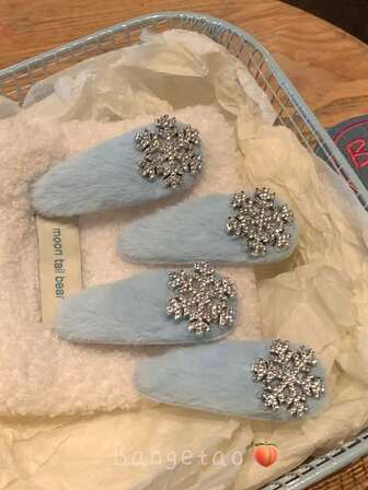 4 st/2 st strass snöflingor fuzzy hårspännen - minimalistiska mjuka eleganta sidospännen, höst/vinter, hårspännen, hårspännen