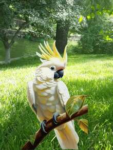 Encantador Loro Blanco de Jardín - Decoración plana 2D de acrílico para el jardín, arte de pájaros para el patio y el jardín, decoración de metal sin batería para pájaros de exterior, decoración de pájaros de exterior