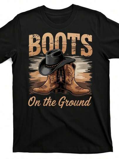 Botas en el suelo, línea de baile de vaquera OG, estilo retro vintage de la vieja escuela [diseño genial], camiseta casual de moda urbana, camiseta de algodón cómoda para hombres con cuello redondo y mangas cortas