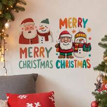 Fröhliche Weihnachten Weihnachtsmann & Schneemann selbstklebende abnehmbare Kunststoff Wandaufkleber - Abziehen & Aufkleben asymmetrische Toilette, Kühlschrank, Tür Dekorationen mit Schneeszene, Schneeflocken & süßem Weihnachtsmann/Schneemann Duo für Feiertagsdekoration (hinterlässt keine Rückstände)