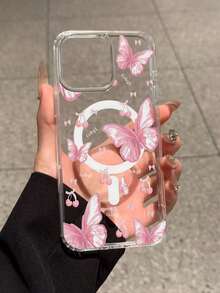 1 Peça Capa de Telefone Magnética de Alta Moda com Estampa de Borboleta, Cereja e Letra, Compatível com Apple XS/XS Max/XR/11/12/13/14/14 Plus/15/15 Plus/16/16 Plus/7/8 Plus/17/17 Pro e Outros Modelos, Capa Protetora - Azul - Visão 4