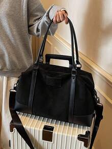 1pc Black Suede Tote Bag, Fashion Large Capacity Handbag, Casual Versatile Shoulder Bag, Crossbody Bag, Travel Gym Fitness Bag, Vintage College Style Backpack, Outdoor Camping Storage Bag Travel Bag Luggage Bag For Travel For Business For Vacation Holiday Portable Multifunction Travel Duffel Bag Unisex Weekender Bags - Black - View 8