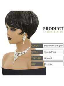 Short Curly Wigs Pixie Cut Wig Short Hair Black Wig With Bangs Natural Wavy Synthetic Wigs - Đánh dấu màu xám - Xem 4