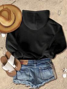 Sweat-shirt femme sport Beth Dutton "Naughty Nice", top ample à épaules dégagées, top sport oversize galbé, épais tissu d'hiver, sous-couche femme avec capuche à cordon, top sport ample décontracté, tenue multifonctionnelle pour la rue et les activités extérieures par temps froid, Top manches longues pour femme, vêtement de sport femme - Noir - Voir 3