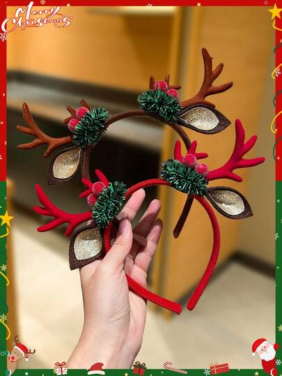 1件装女士圣诞驯鹿角头箍，可爱趣味风格，女士发饰，圣诞节服装装饰，适合节日派对，圣诞礼物，冬季女士配饰，发箍