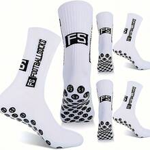 5 Pairs Football Socks With Silicone Pads, Mid-Calf Training Socks, Suitable For Football Matches, Moisture-Wicking Heel And Ankle Design, Specially Made For Football Players