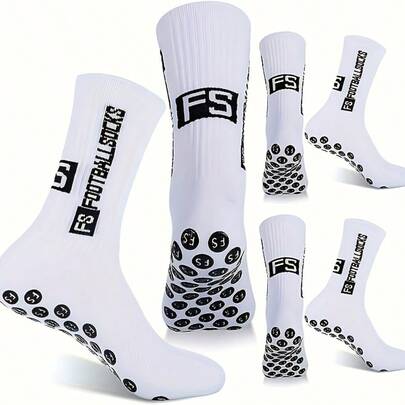 5 Pairs Football Socks With Silicone Pad, Mid-Calf Training Socks, Suitable For Football Matches, Moisture-Wicking Heel And Ankle Design, Made For Football Players