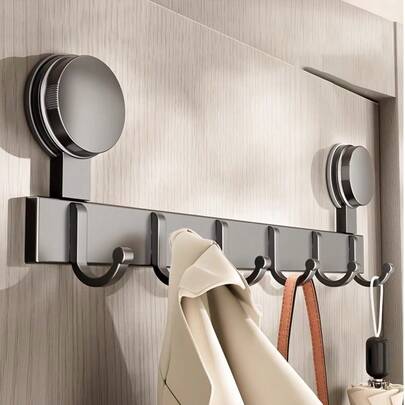 1 Modern Household Suction Cup Hook Storage Rack Towel Rack, Wall-Mounted Carbon Steel Door Hook, Punch-Free Design, Versatile Suction Cup Hook, Suitable For Hanging Storage In Kitchens, Hallways, Bathrooms, And Bedrooms. Brand: Hp