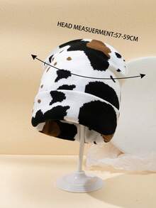1pc Unisex Cow & Leopard Print Warm Reversible Knit Beanie Hat, Suitable For Outdoor Wear, Autumn/Winter - Multicolor - View 2