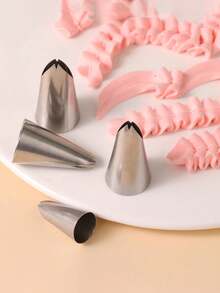 1pc/4pcs Stainless Steel Piping Tip Set,Metal Piping Tips For Bows,Decorative Nozzle, Stainless Steel Leaf Bow Butter Baking Tool,Leaves And Lilies,Cake Decorating Tools For Home And Bakery Use - Silver - View 6