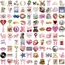 100pcs Cute Cartoon Pink Stickers, Y2K Aesthetic Stickers, Art Stickers, Y2K Style Stickers, Suitable For Water Bottles, Tumblers, Guitars, Luggage, Phones, Phone Cases, Laptops, Skateboards, Gifts Scrapbook Supplies Scrapbook Stationery - Red and White - View 2