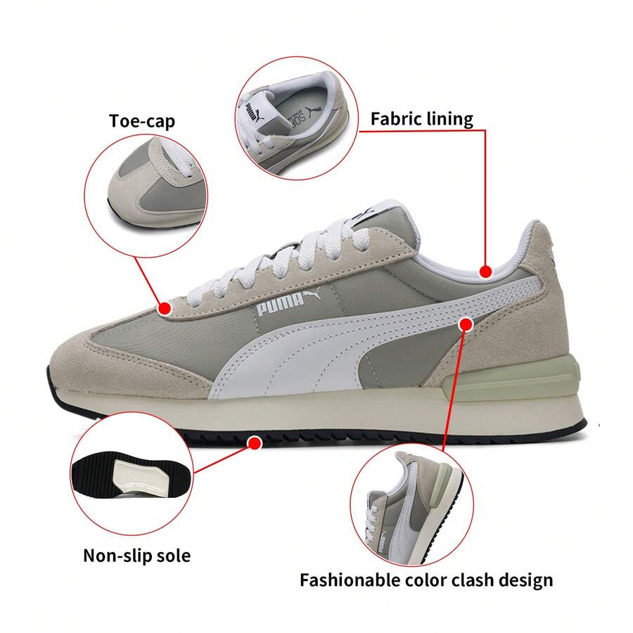 Puma 男鞋女鞋 情侶款情侶鞋情侶跑步鞋R78系列休閒鞋輕便舒適運動鞋 - 煙灰色-白-沉灰色 - 查看 1