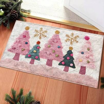 1件装圣诞树雪花图案超细纤维浴室地毯，防滑超柔软，可作浴室地垫、门垫、吸水垫，可机洗，低绒毛，TPR背衬，针织面料，适用于浴室、卧室、厨房、玄关、室内外，浴室配件及装饰，完美的乔迁新居礼物，圣诞装饰，节日派对装饰厨房地毯
