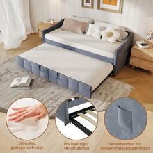 Divano letto imbottito 90x200 cm, divano letto estensibile, divano letto estensibile con letto estraibile e rete a doghe in legno, letto per gli ospiti, divano letto, letto per bambini, divano letto, letto per ragazzi, letto matrimoniale, velluto, senza materasso, beige/grigio - Grigio - Visualizzare 3