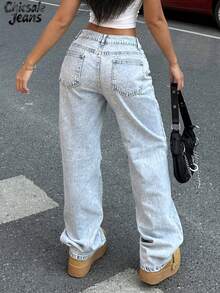 Women's Casual Light-Washed Wide-Leg Jeans, Suitable For Daily Wear Spring - Light Wash - View 3