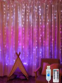 1 Stück rosa Kupferdraht Vorhang Lampe, Party Dekoration, Mädchenzimmer, Schlafzimmer Wanddekoration, Feenvorhang Lichter, LED Vorhang Lichterkette mit Fernbedienung, 300/200/100 LED Heim Dekorations Lichterkette [8 Modi & wasserdicht]