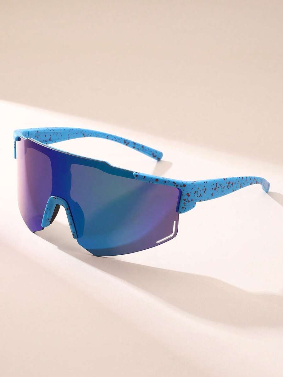 1 Pair Unisex Blue Asymmetrical Cycling & Hiking Sports Eyeglasses, Fashionable & Versatile, Rugged & Chiseled Design To Enhance Facial Contours, Suitable For Daily Life, Beach, Driving, Camping, Fishing, Parties And Outdoor Travel, All-Season