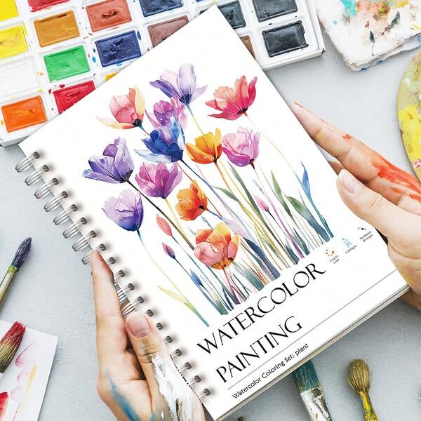 Floral Watercolor Workbook For Beginners - Step-By-Step Painting Guide With 12 Elegant Flower Designs (Tulips, Roses, Daisies), Lay-Flat Pages, Watercolor Painting Techniques - Ideal For Adults & Teens, Birthday/Christmas/Mother'S Day Gift - Beginner-Friendly Art Journal For Watercolor Painting Practice, Creative Hobby, Artistic Cover, Smooth Texture, Step-By-Step Guide, Hobbyist Artists - Excluding Pigments And Pens
