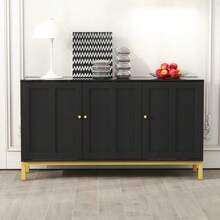 Stilvolles elegantes 3-türiges Sideboard mit Marmor-Tischplatte für Küche, Wohnzimmer und Esszimmer (Schwarz)