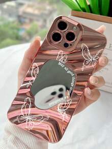 1件装时尚3D电镀玫瑰金波浪纹理镜面标语蝴蝶图案手机壳，兼容 17/17 Pro/17 Pro Max/16/16 Pro/16 Pro Max/15/15 Pro/15 Plus/15 Pro Max/14/14 Pro/14 Plus/14 Pro Max/13/13 Pro/13 Pro Max/12/12 Pro/12 Pro Max/11/11 Pro/11 Pro Max/X/XS/XR/XS Max/7/8/7 Plus/8 Plus - 玫瑰金 - 查看 6