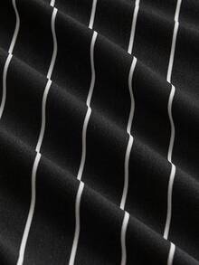 男士条纹字母图案贴片T恤，夏季，街头风格 - 黑與白 - 查看 7