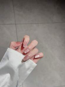 Press-On Nails, Handmade Mirror Powder French Manicure Glass Eye Design Nail Art Supplies - 粉色 - 查看 3