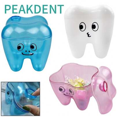 1Pcs Caja de almacenamiento de hilo dental de plástico con forma de diente, organizador de escritorio, llavero, soporte, regalo de adorno para clínica dental